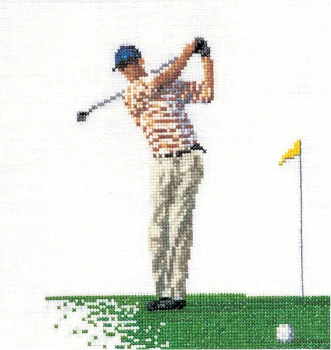 Thea Gouverneur - Kit de punto de cruz para golf - Aida - 18 unidades - Kit de bordado para adultos - Hilos de bordado DMC y otros suministros de