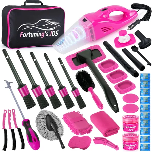 Kit de Detallado de Auto de 38 Piezas, Limpiador de Interiores con Aspiradora Portátil de Alta Potencia, Kit de Lavado de Auto con Juego de Cepillos