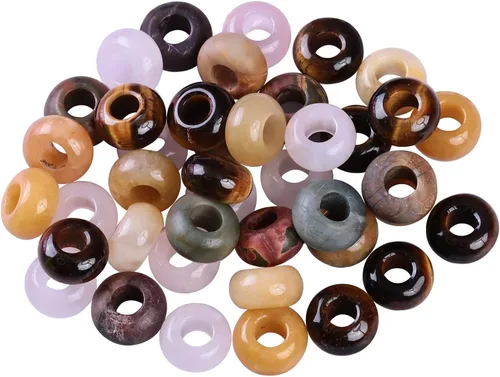 Miniatura 9 de TUMBEELLUWA 40 cuentas de piedra de cristal con agujero grande para hacer joyas, cuentas de macramé para trenzas de cabello (0.55 x 0.31 pulgadas)