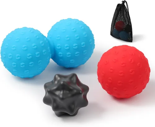 HODEMI Juego de bolas de masaje, 3 piezas, rodillo de pinchos, lacrosse y maní para nudos musculares, liberación de puntos gatillo miofascial,