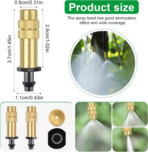 Miniatura 3 de Boquilla atomizadora de cobre ajustable de 1/4 de pulgada, rociador de riego por goteo Kalolary de 4/0.276 in, microrociador atomizador para jardín