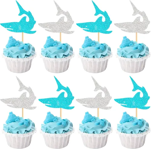 Miniatura 29 de 40 piezas comestibles bajo el mar, sirena, cupcakes, algas, pulpos, estrellas de mar, cupcakes, lindos animales del océano, selecciones de alimentos