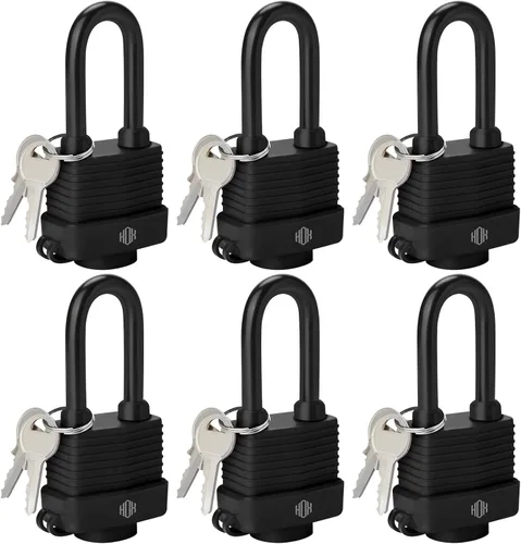 Miniatura 10 de HOX Paquete de 4 candados resistentes a la intemperie, acero laminado de 1.575 pulgadas, cromado con grillete de 2 pulgadas, envuelto en vinilo