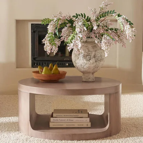 Mesa auxiliar redonda con almacenamiento, mesa moderna de sala de estar de 31 pulgadas, mesas centrales de madera circulares de 2 niveles para Rosa