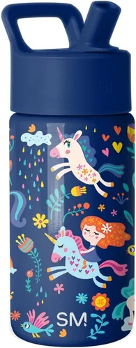 Simple Modern Kids Summit - Botella de agua con tapa con pajilla, vaso de acero inoxidable de 14 onzas con aislamiento para niñas, para la escuela,