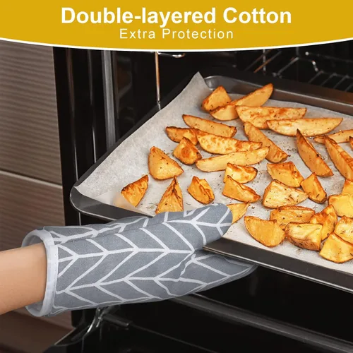 Miniatura 5 de AUAUY Guantes de horno y soportes para ollas Juego de 6 piezas, guantes de cocina resistentes a 392°F y almohadillas térmicas, guantes para hornear