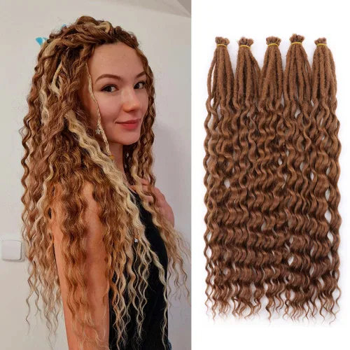 Miniatura 16 de Boho Dreads - Extensiones de rastas sintéticas de doble extremo con trenzas de caja, de 24 pulgadas, 10 hebras delgadas, suaves, color rojo y marrón