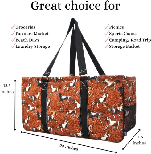 Miniatura 468 de NGIL Bolsa de comestibles reutilizable extra grande plegable de gran tamaño para comestibles, almacenamiento, picnic, playa, Bronco-negro occidental