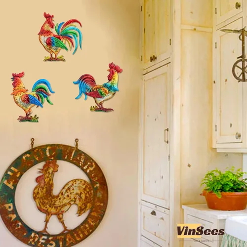 Miniatura 4 de VinSees Decoración de pared de gallo de metal, regalos de pollo para mujeres, mamá, abuela, esposa; escultura de pared de gallo 3D para cocina