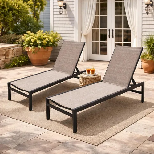 Kozyard Tumbona de 2 piezas para exteriores, marco de aluminio recubierto de polvo y tela de textileno, tumbona reclinable ajustable para patio,