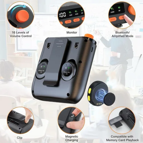 Miniatura 4 de Amplificador de voz inalámbrico con micrófono de solapa inalámbrico, megáfono de altavoz portátil con clip de solapa de doble solapa micrófono