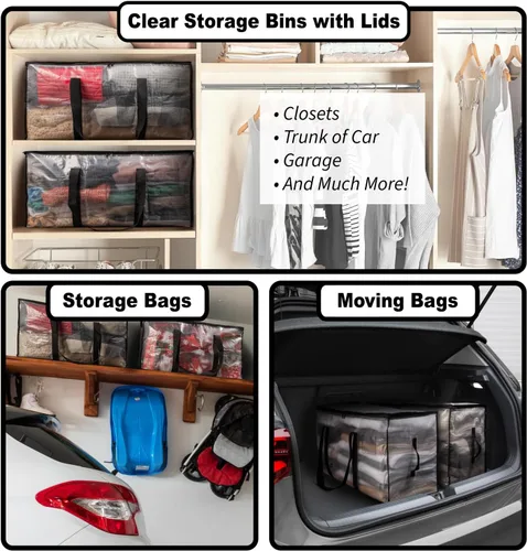Miniatura 2 de ClearSpace Bolsas de mudanza o bolsa de almacenamiento de gran tamaño – Cajas grandes para mudanzas con correas de mochila, cremalleras y asas