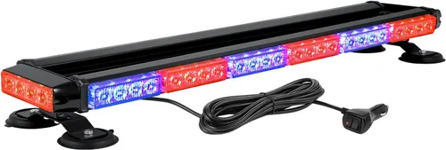 WOWTOU Barra de luz estroboscópica de emergencia roja y azul con 56 luces LED intermitentes para vehículos de policía, luces magnéticas fuertes de