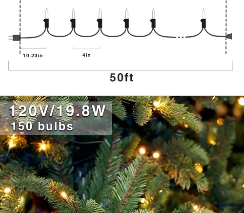 Miniatura 5 de 150 unidades de luces de Navidad LED mini de color blanco cálido, 50 pies de cable marrón, con certificación UL, conectables, luces de Navidad