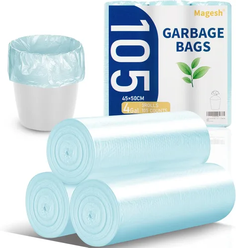 Miniatura 10 de Bolsas de basura de 8 galones resistentes, Magesh bolsas de basura pequeñas de 6-8 galones 85 unidades, bolsas de basura medianas sin olor, sin