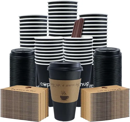 Miniatura 10 de Paquete de 300 vasos de papel desechables de 8 onzas, vasos de bebida caliente y fría para café, té, jugo, agua, tazas de café negras para oficina