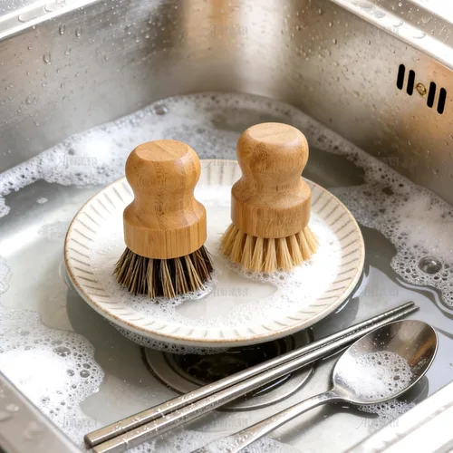 Miniatura 5 de AUEAR, Cepillo de bambú natural para fregar platos, cepillos de limpieza para ollas, cerdas de coco para sartenes de hierro fundido