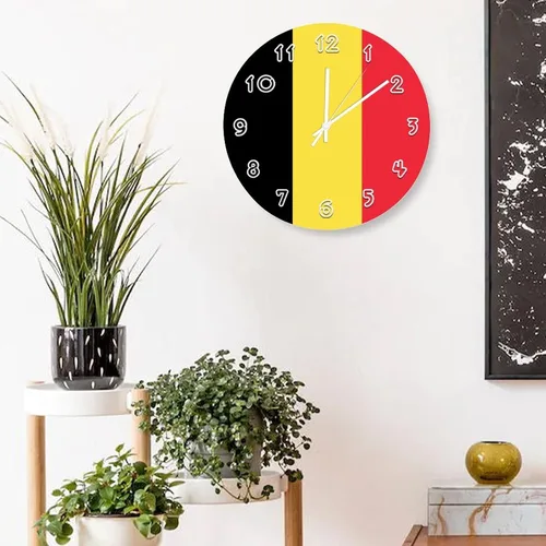 Miniatura 4 de Reloj de pared de Bélgica - Reloj de pared con bandera de Bélgica para dormitorio, sala de estar, oficina, escuela, decoración artística de pared