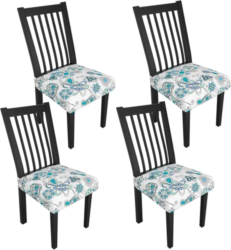 Miniatura 144 de Juego de 4 fundas elásticas para sillas de comedor, fundas para sillas de comedor con estampado floral, fundas para asientos de sillas con estampado