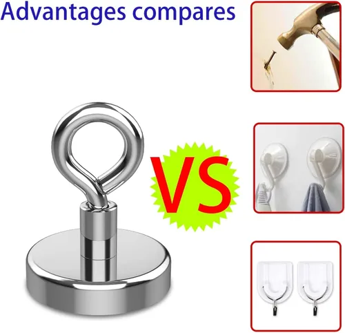 Miniatura 2 de KQWOMA Ganchos magnéticos para ojos, 12 ganchos magnéticos de neodimio fuertes para colgar, luces, herramientas, cocina, lugar de trabajo, oficina