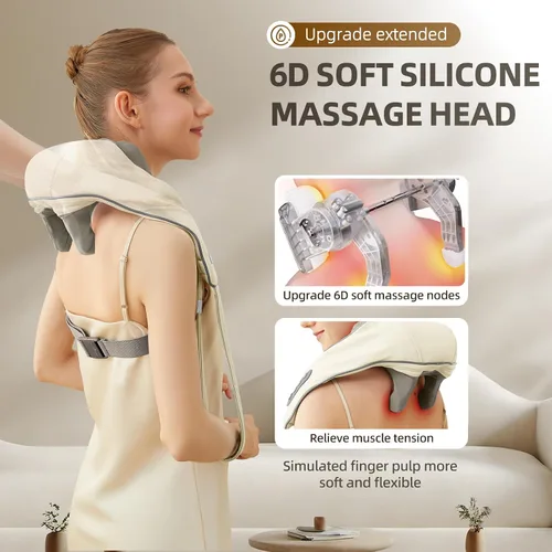 Miniatura 2 de Masajeador Shiatsu inalámbrico de cuello y hombros con calor - Masaje de amasamiento 6D, alivio del dolor de tejido profundo para trapecio
