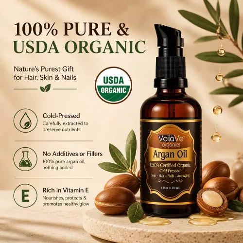 Miniatura 9 de Aceite de argán virgen orgánico Voilave USDA, 4 onzas líquidas Certificado orgánico USDA y ECOCERT, prensado en frío, botella con dispensador