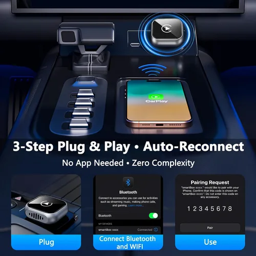Miniatura 7 de Adaptador inalámbrico CarPlay actualizado 2025 para iPhone Ultra-Mini Metal, convertido con cable a inalámbrico, conexión estable rápida Bluetooth
