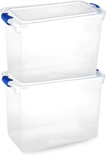 Miniatura 16 de HOMZ Paquete de 5 cubos organizadores de almacenamiento de plástico transparente, 7.5 cuartos de galón, pestillo azul, contenedores organizadores