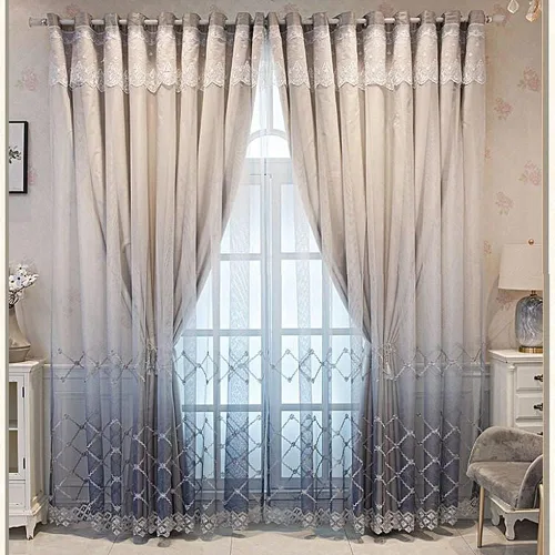 Miniatura 12 de Amidoudou 1 par de cortinas geométricas de doble capa para sala de estar, cortinas bordadas con patrón de diamante degradado para dormitorio