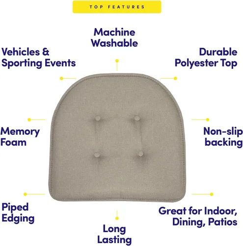 Miniatura 5 de Sweet Home Collection - Cojín de espuma viscoelástica para silla, con capitoné, parte trasera de goma antideslizante, en forma de U, 17 x 16 Greige