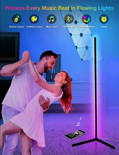 Miniatura 2 de Lámpara de pie de esquina, lámpara de pie LED que cambia de color de 165 cm con sincronización de música, lámpara de esquina de iluminación