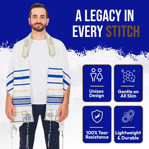 Miniatura 6 de Holy Land Market Mantón mesiánico de oración Tallit azul reydorado con bolsa, tarjeta y folleto a juego de Israel