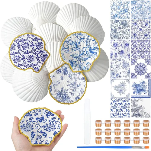 Miniatura 9 de Halloscume Juego de 12 Conchas de Vieira para Manualidades de 4''-5'' Conchas Grandes Naturales Blancas con 24 Piezas de Servilletas de Papel
