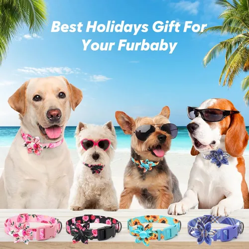 Miniatura 6 de Collar de Perro a Cuadros para Machos, Collares Florales para Perros Machos con Pajarita de Flores, Collar de Perro para Lindos Gatos y Perros Verde