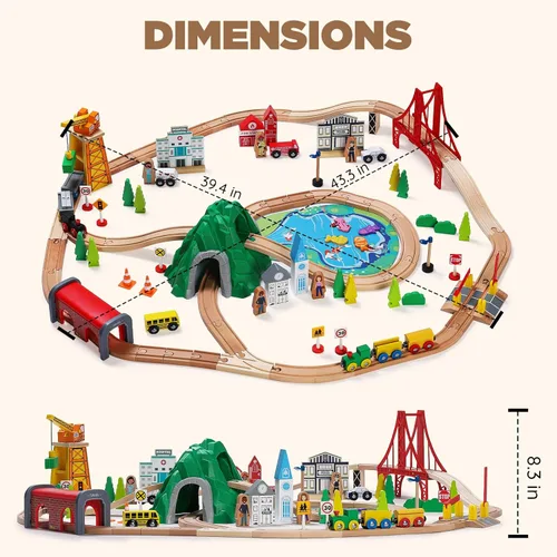 Miniatura 8 de SainSmart Jr. Juego de tren de madera de 112 piezas para niños pequeños – Pistas de tren de doble cara, compatibles con Brio, Thomas, Melissa & Doug