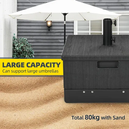 Miniatura 6 de Outsunny Base de sombrilla para exteriores 2 en 1, maceta con orificio de drenaje, capacidad de 175 libras, resistente, rellenable, con ruedas