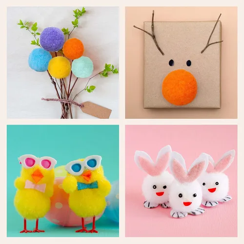 Miniatura 4 de Caydo 1200 pompones para suministros de manualidades, 1050 pompones grandes y pequeños de colores surtidos con 150 ojos saltones Multicolor