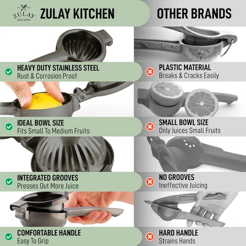 Miniatura 8 de Zulay Kitchen Exprimidor de limón extra grande de acero inoxidable, fácil de apretar y resistente, exprimidor de limón, exprimidor ergonómico