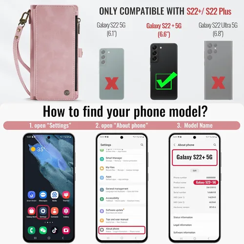 Miniatura 2 de Defencase Funda compatible con Samsung Galaxy S22 Plus con tarjetero de bloqueo RFID para mujeres y hombres, correa magnética de piel sintética