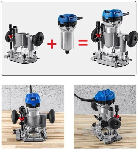 Miniatura 4 de 2.559 in Plunge Router Base Carpintería Recorte Fresado con cerradura de leva de acero ajustable y bujes de aluminio, plata+negro