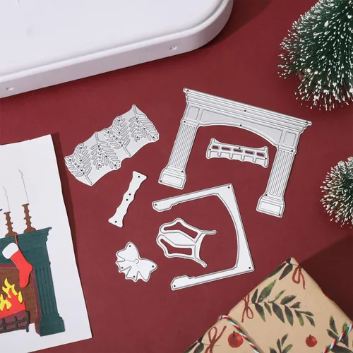 Miniatura 5 de GLOBLELAND Troqueles de Corte de Chimenea de Navidad, Plantilla de Troquelado de Feliz Navidad, Medias de Navidad, Troqueles de Corte de Metal