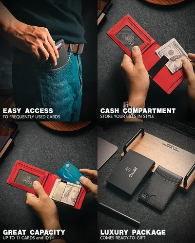 Miniatura 54 de Zitahli - Billetera delgada con 12 ranuras para tarjetas, ventana de identificación con clip para dinero, bolsillo frontal RFID plegable, pequeña
