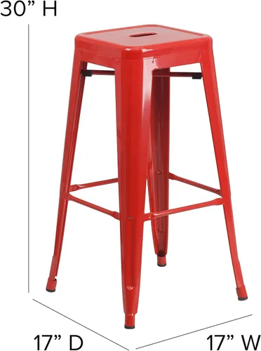 Miniatura 3 de Flash Furniture Lily - Juego de 4 taburetes de bar de metal rojo sin respaldo de 30 pulgadas de alto grado comercial para interiores y exteriores