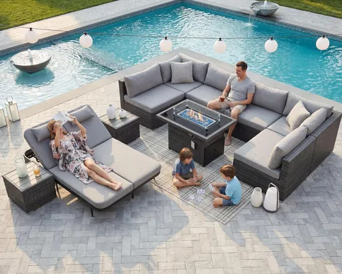 Miniatura 111 de NICESOUL Juego de muebles de patio para exteriores de 7 piezas con mesa para hoguera, gas natural y propano convertible, respaldo alto de 29.3