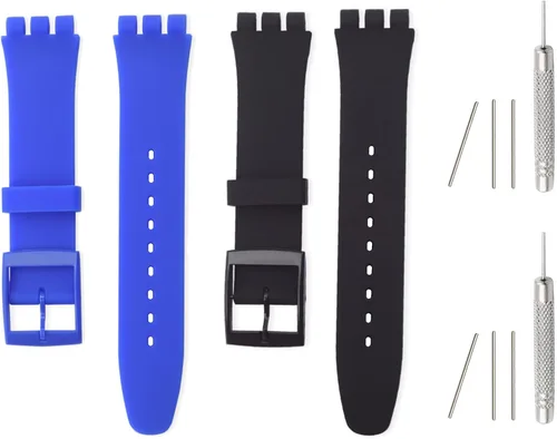 Miniatura 10 de Bandas de silicona para Swatch de 0.67 pulgadas, 0.79 pulgadas, 0.78 pulgadas, correas de reloj de repuesto ajustables impermeables, correas de Azul