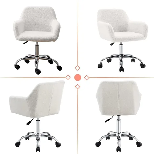 Miniatura 7 de Silla de oficina para el hogar de piel sintética moderna, silla de tocador elegante tapizada para chicas adolescentes, silla de escritorio