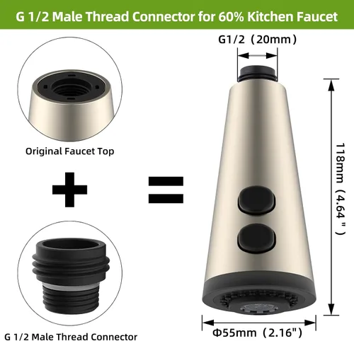 Miniatura 5 de Cabezal de Repuesto para Grifo de Cocina de 4 Funciones, Cabezal Rociador Universal Extraíble para Fregadero de Cocina con 15 Adaptadores Compatible