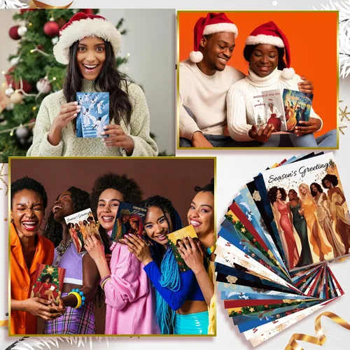 Miniatura 5 de Cholemy Juego de 36 tarjetas de Navidad afroamericanas negras con sobres, tarjetas de felicitación de Navidad africanas, tradicionales, religiosas