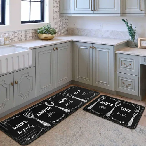 Alfombras y tapetes negros de cocina antideslizantes, lavables, resistentes a las manchas y a la decoloración, adecuados para tapetes de cocina,