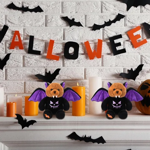 Miniatura 5 de HyDren 2 piezas de oso de peluche de Halloween de oso de felpa suave con disfraz temático de Halloween, bonito juego de felpa para decoración